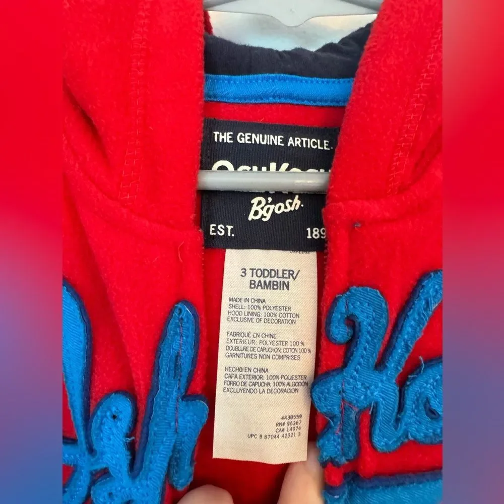 OshKosh B’Gosh Red Toddler Zip Up Hoodie - Size 3T